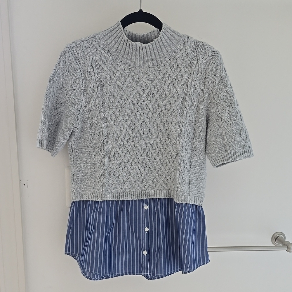Anthropologie Maeve Mixed Media Mock Turtleneck Short-sleeve Sweater NWOT
